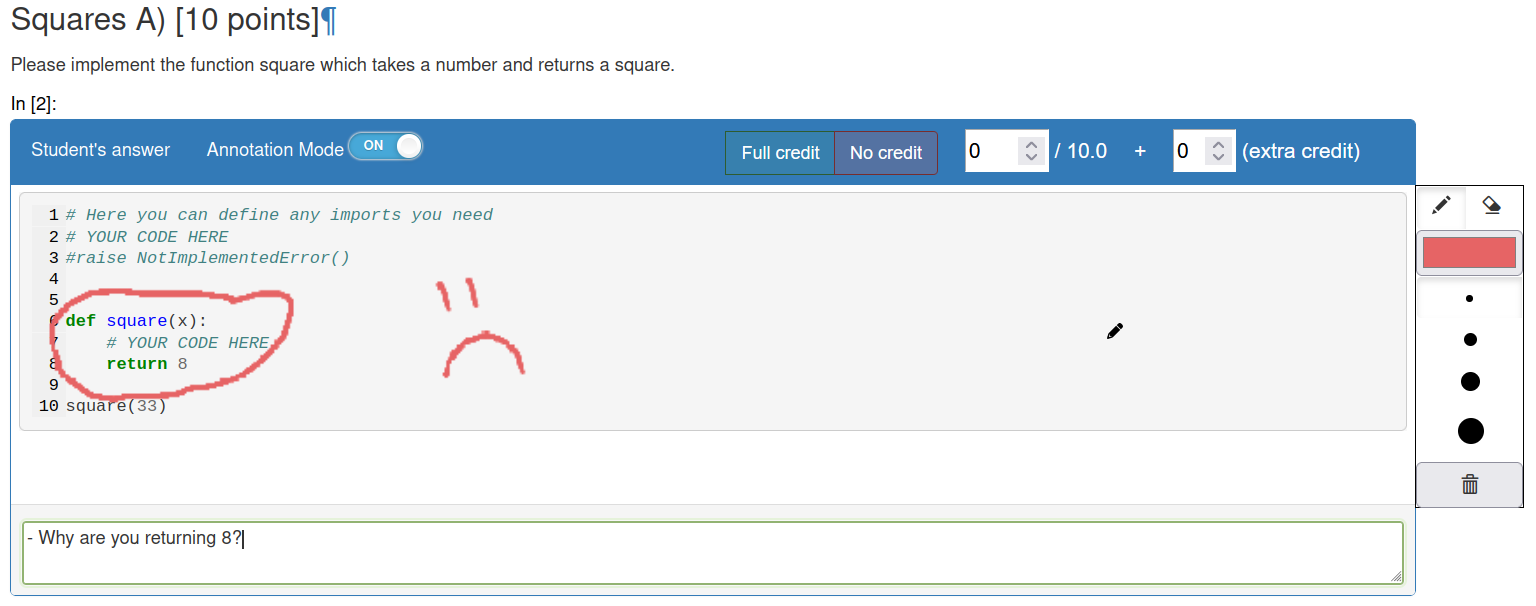 An annotated student answer